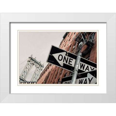 Manhattan Bridge One Way White Modern Wood Framed Art Print with Double Matting by Martin, Rikard