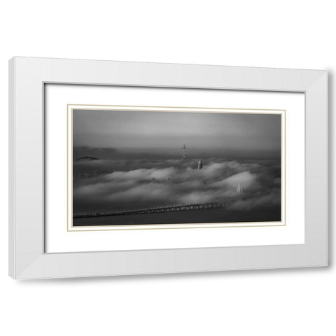 Thick Fog Rolling Over Bay Bridge White Modern Wood Framed Art Print with Double Matting by An, Anna