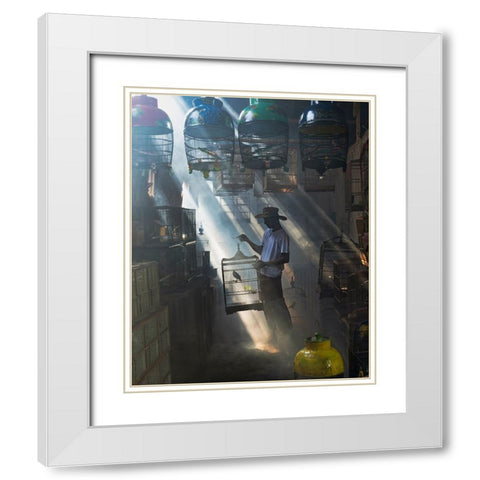 Greeting My Buddies White Modern Wood Framed Art Print with Double Matting by Widyantini, Rini