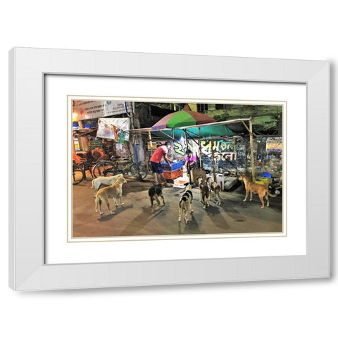 The Chicken Shop-And Its Customers. Calcutta. White Modern Wood Framed Art Print with Double Matting by Sengupta, Santanu