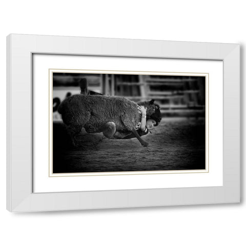 The Brave  Little Cowboy Is  Smile White Modern Wood Framed Art Print with Double Matting by Liang, Ken