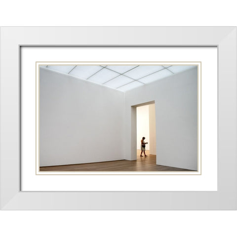 Walking While Reading White Modern Wood Framed Art Print with Double Matting by Joosten, Lus