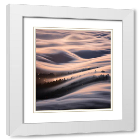 The Dancing Wave Under The Moon White Modern Wood Framed Art Print with Double Matting by Li, Jinghua