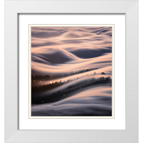 The Dancing Wave Under The Moon White Modern Wood Framed Art Print with Double Matting by Li, Jinghua