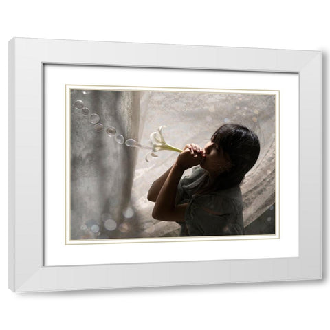 A Lily And Bubls White Modern Wood Framed Art Print with Double Matting by Ugachi, Takako