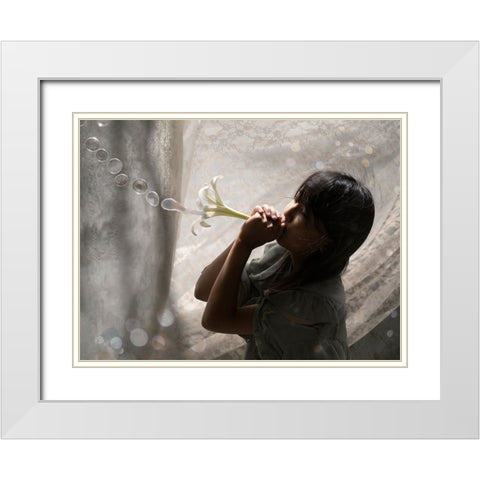 A Lily And Bubls White Modern Wood Framed Art Print with Double Matting by Ugachi, Takako