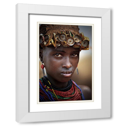Dassenech Girl White Modern Wood Framed Art Print with Double Matting by Perovich, Irene