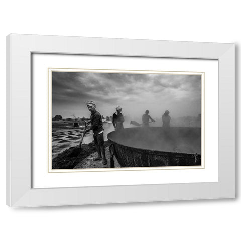 Workers White Modern Wood Framed Art Print with Double Matting by Biswas, Kuntal