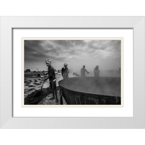 Workers White Modern Wood Framed Art Print with Double Matting by Biswas, Kuntal