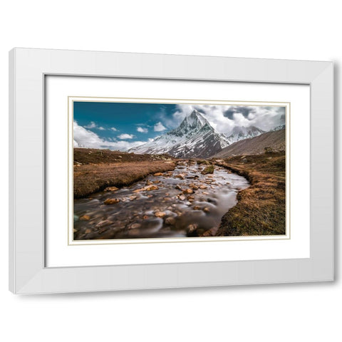 Mt. Shibling White Modern Wood Framed Art Print with Double Matting by Patra, Suvankar