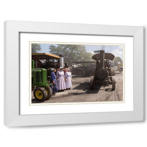 Three Mennos And A Tractor White Modern Wood Framed Art Print with Double Matting by A. Malek, Stan