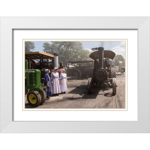 Three Mennos And A Tractor White Modern Wood Framed Art Print with Double Matting by A. Malek, Stan