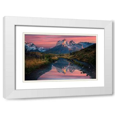 Cuernos Del Paine Sunrise White Modern Wood Framed Art Print with Double Matting by Jin, Jie
