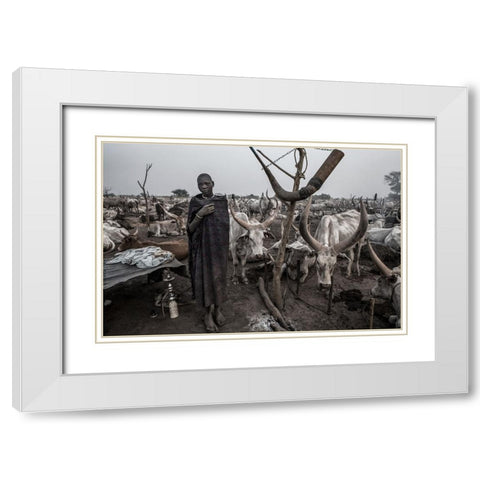 In A Mundari Cattle Camp-III - South Sudan White Modern Wood Framed Art Print with Double Matting by Inazio Kuesta, Joxe