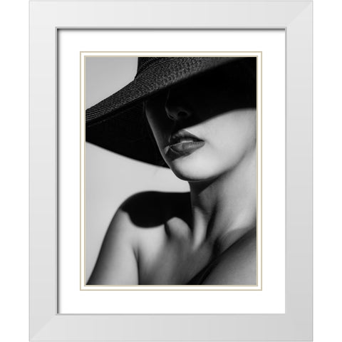 Hat And Shadow White Modern Wood Framed Art Print with Double Matting by Stampfli, Craig