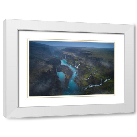 Land Of Thousand Waterfalls White Modern Wood Framed Art Print with Double Matting by De La, Javier