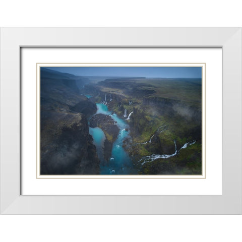 Land Of Thousand Waterfalls White Modern Wood Framed Art Print with Double Matting by De La, Javier