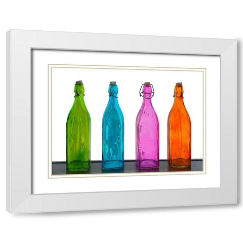 Colored bottles White Modern Wood Framed Art Print with Double Matting by Riza, Aliza