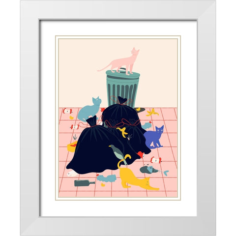 Cats White Modern Wood Framed Art Print with Double Matting by de Jai, Jota