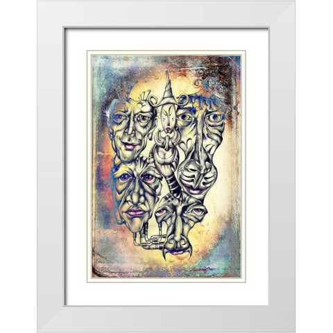 Shaman and faces of souls White Modern Wood Framed Art Print with Double Matting by Kulik, Rafal