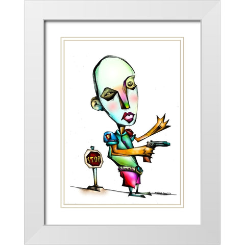 The crazy policeman White Modern Wood Framed Art Print with Double Matting by Kulik, Rafal