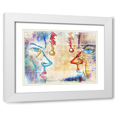 Faces of the duality of soul White Modern Wood Framed Art Print with Double Matting by Kulik, Rafal
