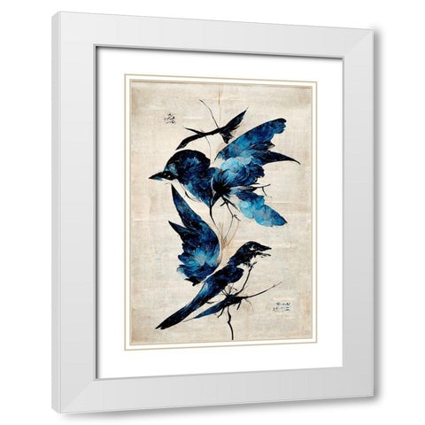 Blue Birds White Modern Wood Framed Art Print with Double Matting by Treechild