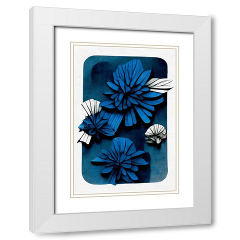 Blue Blossoms White Modern Wood Framed Art Print with Double Matting by Treechild