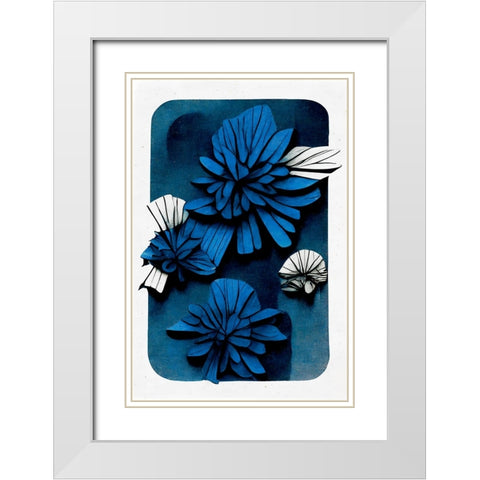 Blue Blossoms White Modern Wood Framed Art Print with Double Matting by Treechild
