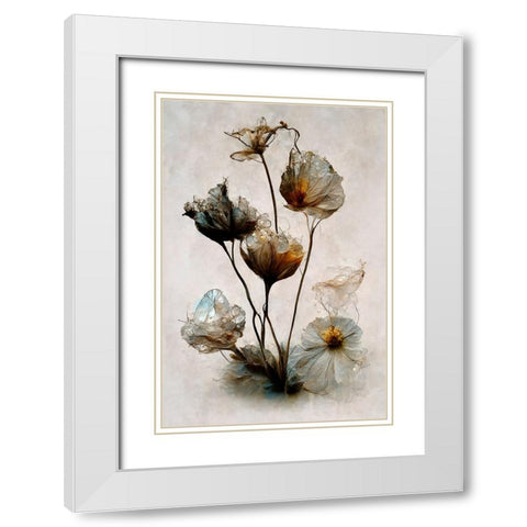 Crystal Flowers White Modern Wood Framed Art Print with Double Matting by Treechild