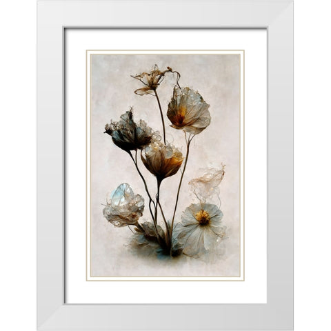 Crystal Flowers White Modern Wood Framed Art Print with Double Matting by Treechild