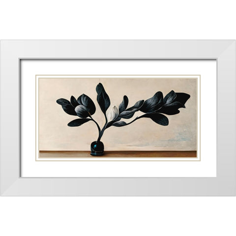 Black Magnolia White Modern Wood Framed Art Print with Double Matting by Treechild