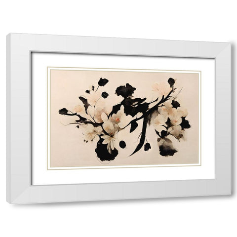 Cherry Blossom Branch White Modern Wood Framed Art Print with Double Matting by Treechild
