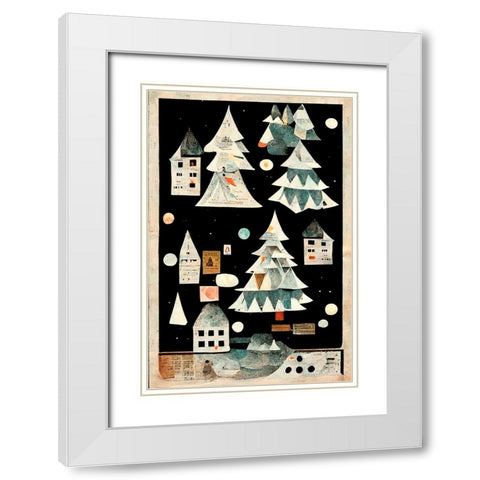 A Paper Village At Night White Modern Wood Framed Art Print with Double Matting by Treechild