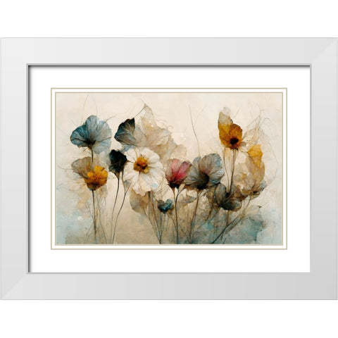 Dry Flower Bouquet White Modern Wood Framed Art Print with Double Matting by Treechild