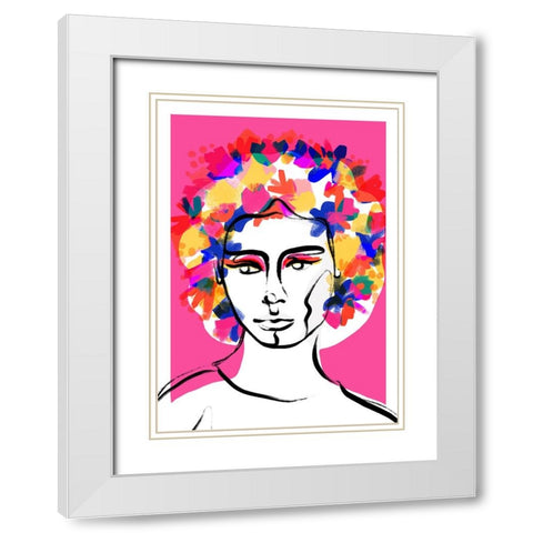 Flower Hair White Modern Wood Framed Art Print with Double Matting by Treechild
