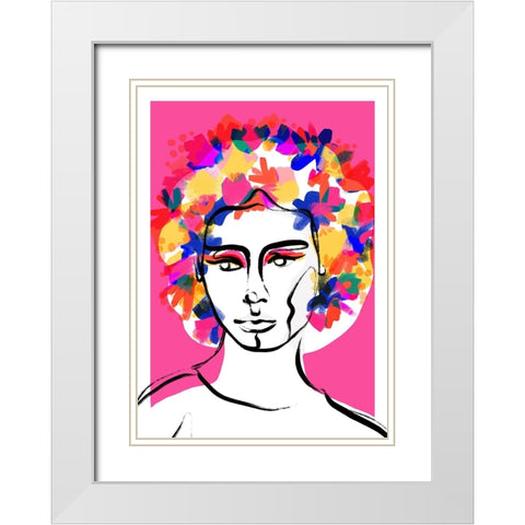 Flower Hair White Modern Wood Framed Art Print with Double Matting by Treechild