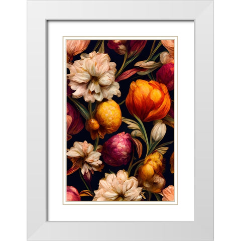 Romantic Flowers White Modern Wood Framed Art Print with Double Matting by Treechild