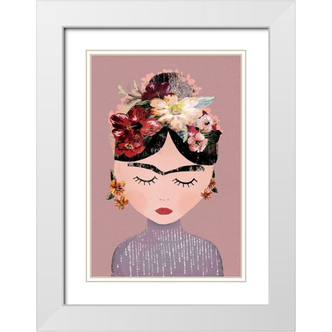 Frida (Pastel Version) White Modern Wood Framed Art Print with Double Matting by Treechild