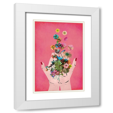 Fridas Hands (Pink Version) White Modern Wood Framed Art Print with Double Matting by Treechild