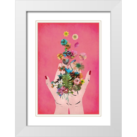 Fridas Hands (Pink Version) White Modern Wood Framed Art Print with Double Matting by Treechild