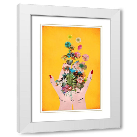 Fridas Hands (Yellow Version) White Modern Wood Framed Art Print with Double Matting by Treechild