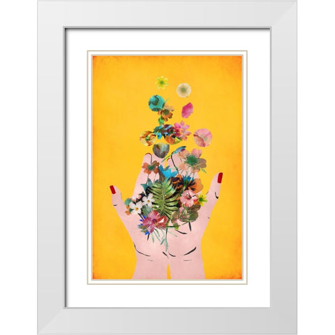 Fridas Hands (Yellow Version) White Modern Wood Framed Art Print with Double Matting by Treechild