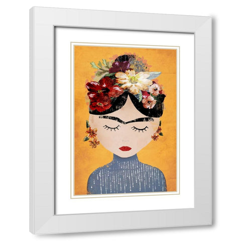 Frida (Yellow Version) White Modern Wood Framed Art Print with Double Matting by Treechild