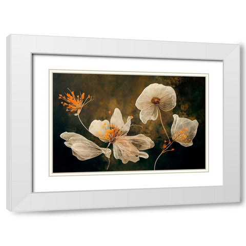 Transparent Flowers White Modern Wood Framed Art Print with Double Matting by Treechild
