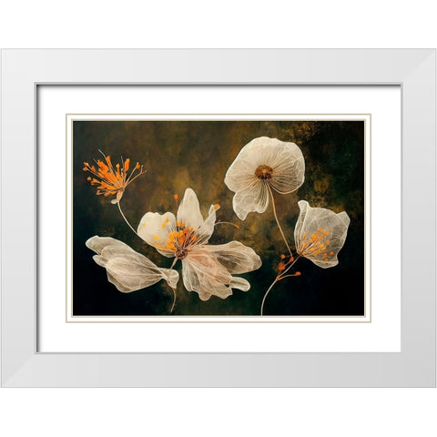 Transparent Flowers White Modern Wood Framed Art Print with Double Matting by Treechild