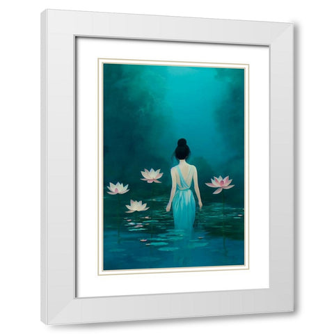 In The Pond White Modern Wood Framed Art Print with Double Matting by Treechild