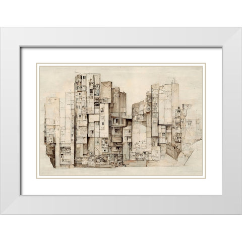 The City White Modern Wood Framed Art Print with Double Matting by Treechild
