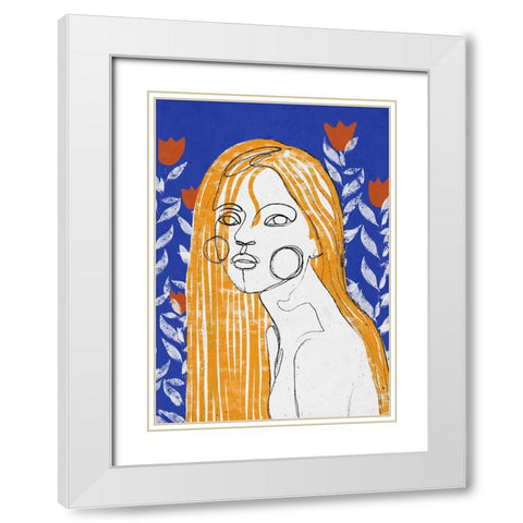 The Tulip Girl White Modern Wood Framed Art Print with Double Matting by Treechild