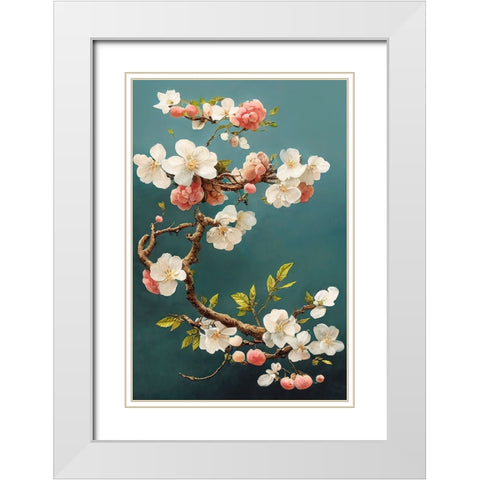 White Cherry Blossoms White Modern Wood Framed Art Print with Double Matting by Treechild